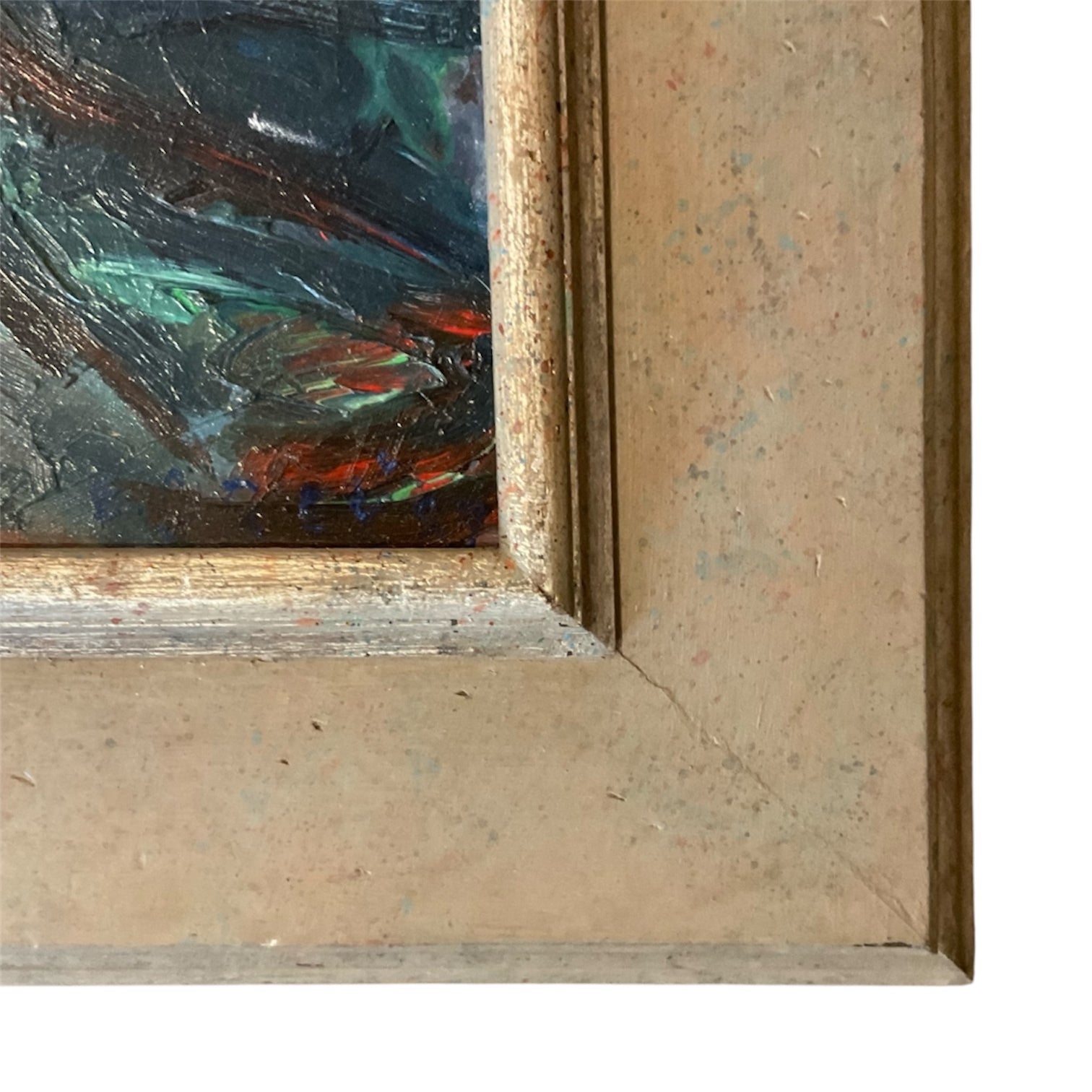 Beautiful Blue Bird in Trees Presented in Original Vintage Painted Wood Frame
