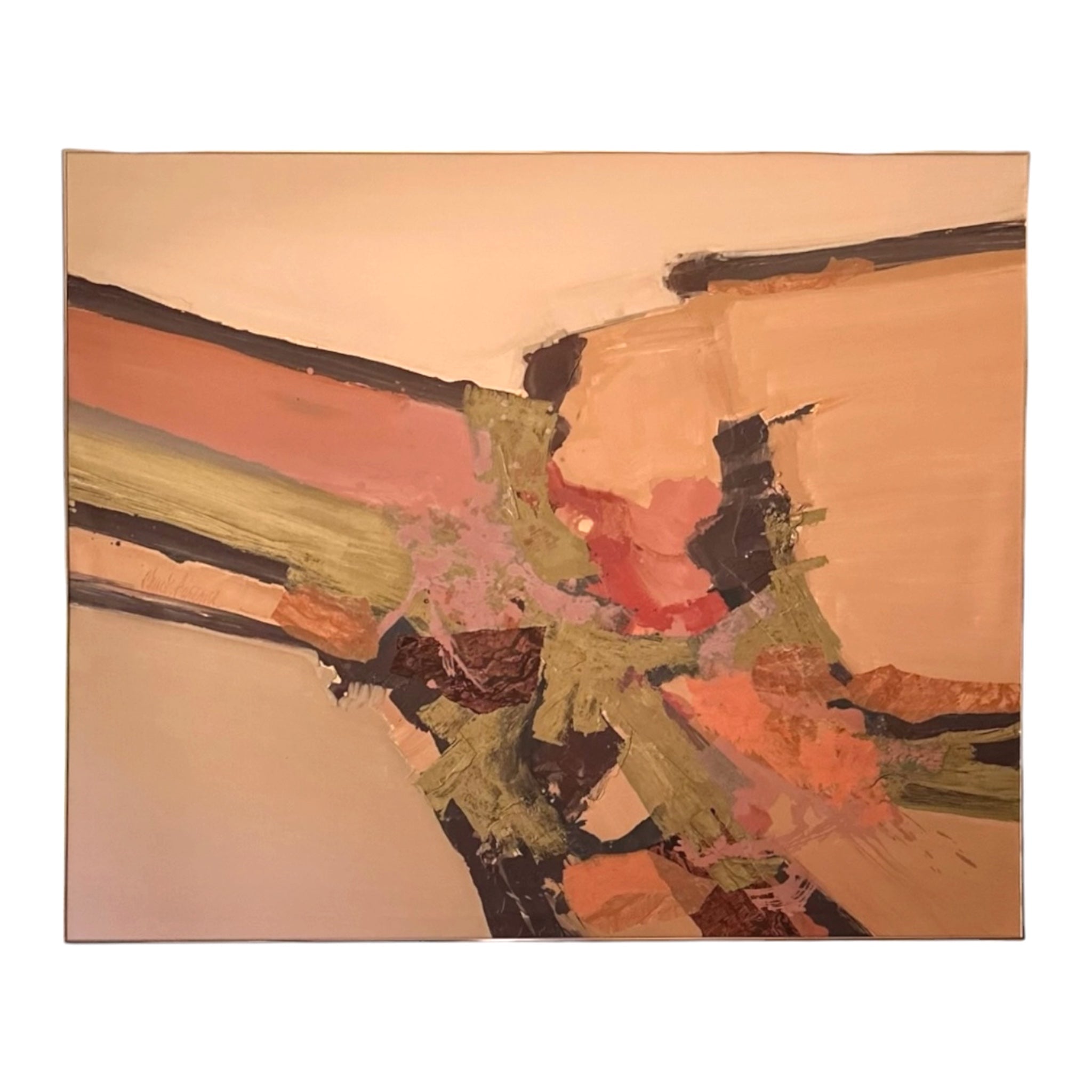 Abstract Expressionist Painting in Pinks in Original Vintage Frame