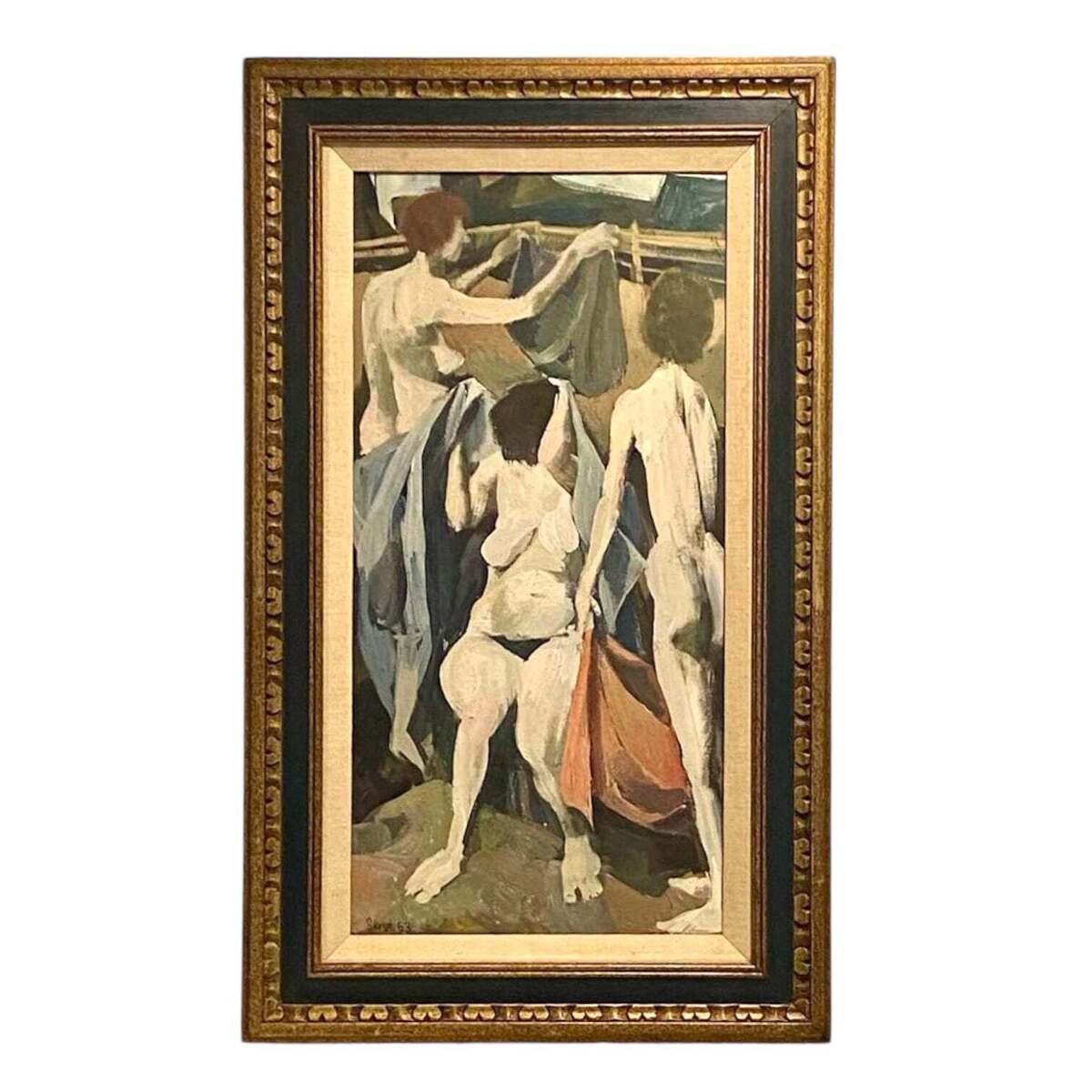 Abstract Figural Painting of Women at Clothesline
