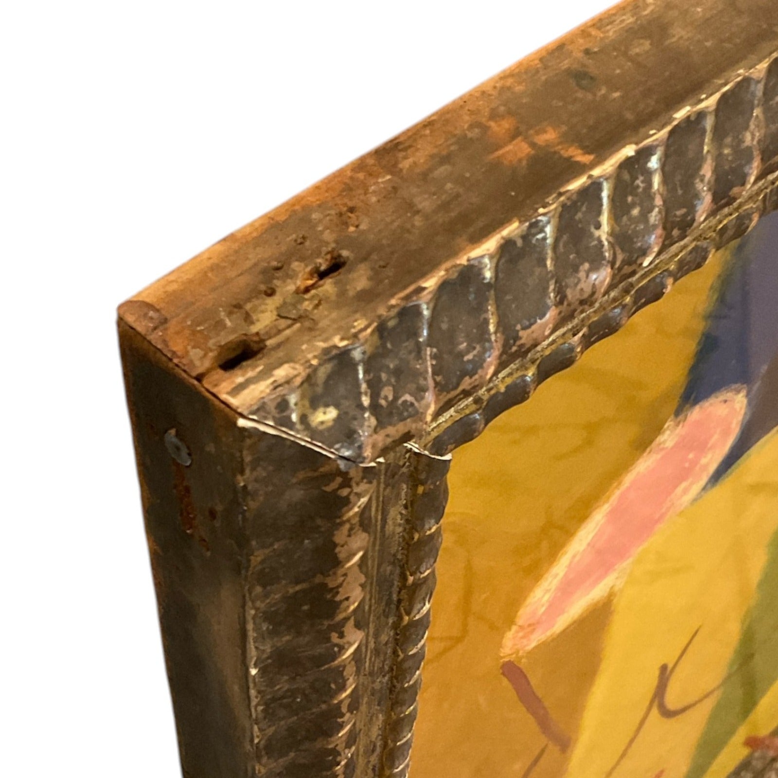 1920s Minmalist Figurative Painting on Colorblocked Ground in 19th C.Dutch Ripple Gilt Frame