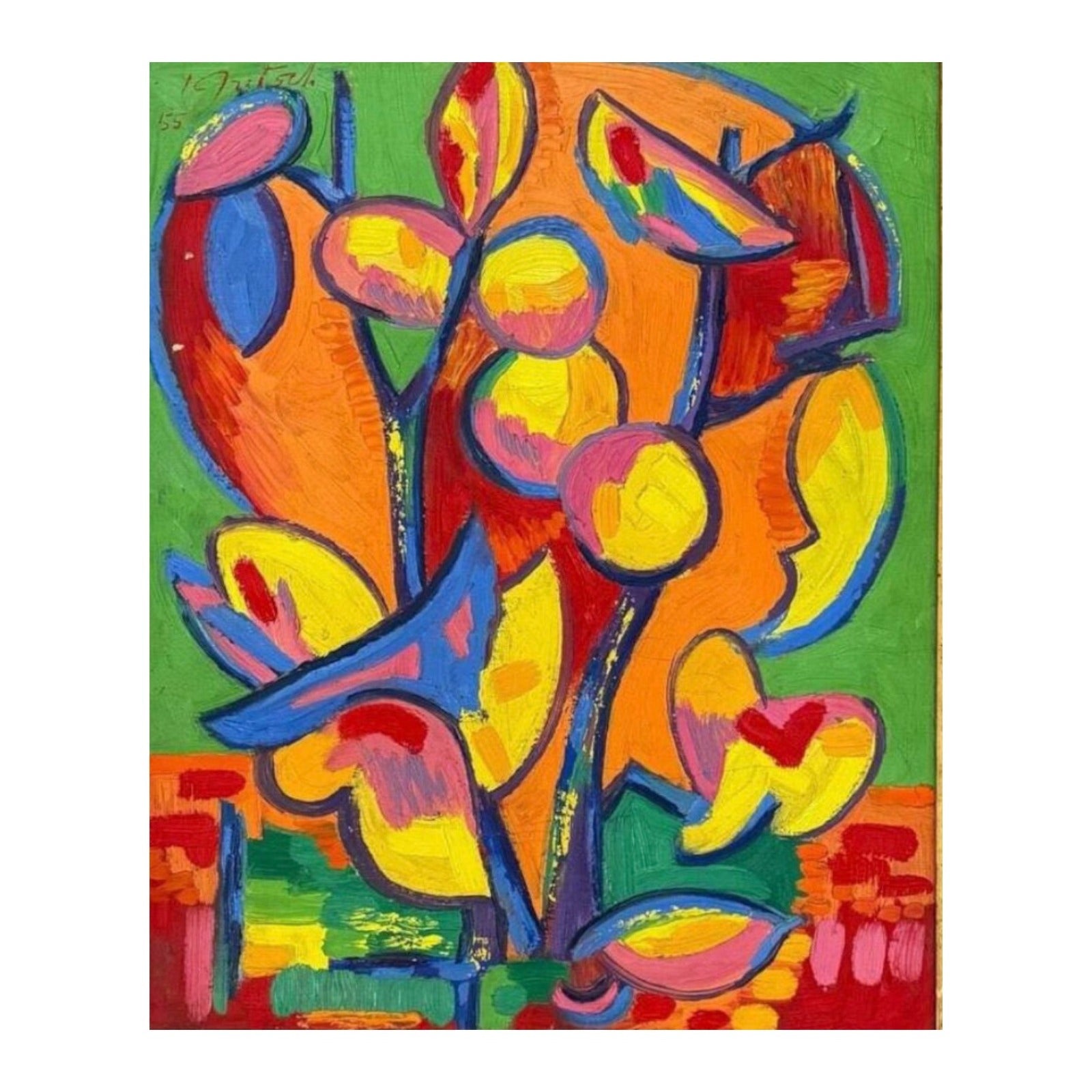 1955 Cubist Abstracted Still Life, Unframed