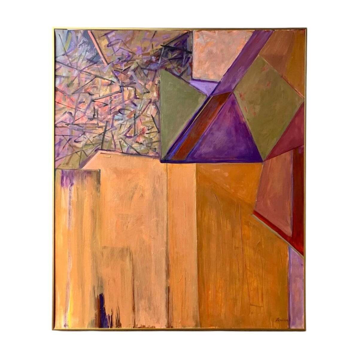 Colorful Abstract Expressionist Painting in Geometric Composition