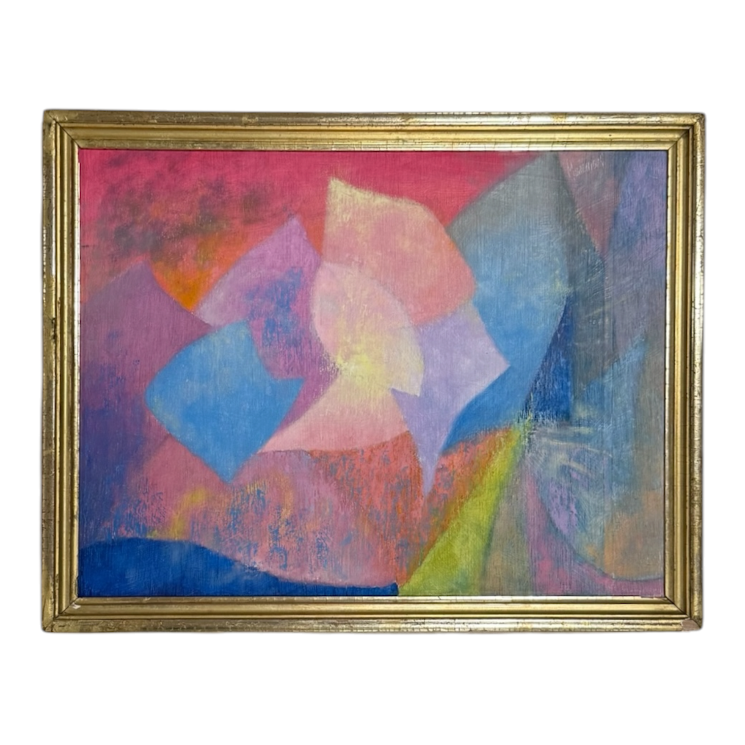 Softly Faceted Colorfield Pinks and Blues in 19th Century Gilt Frame