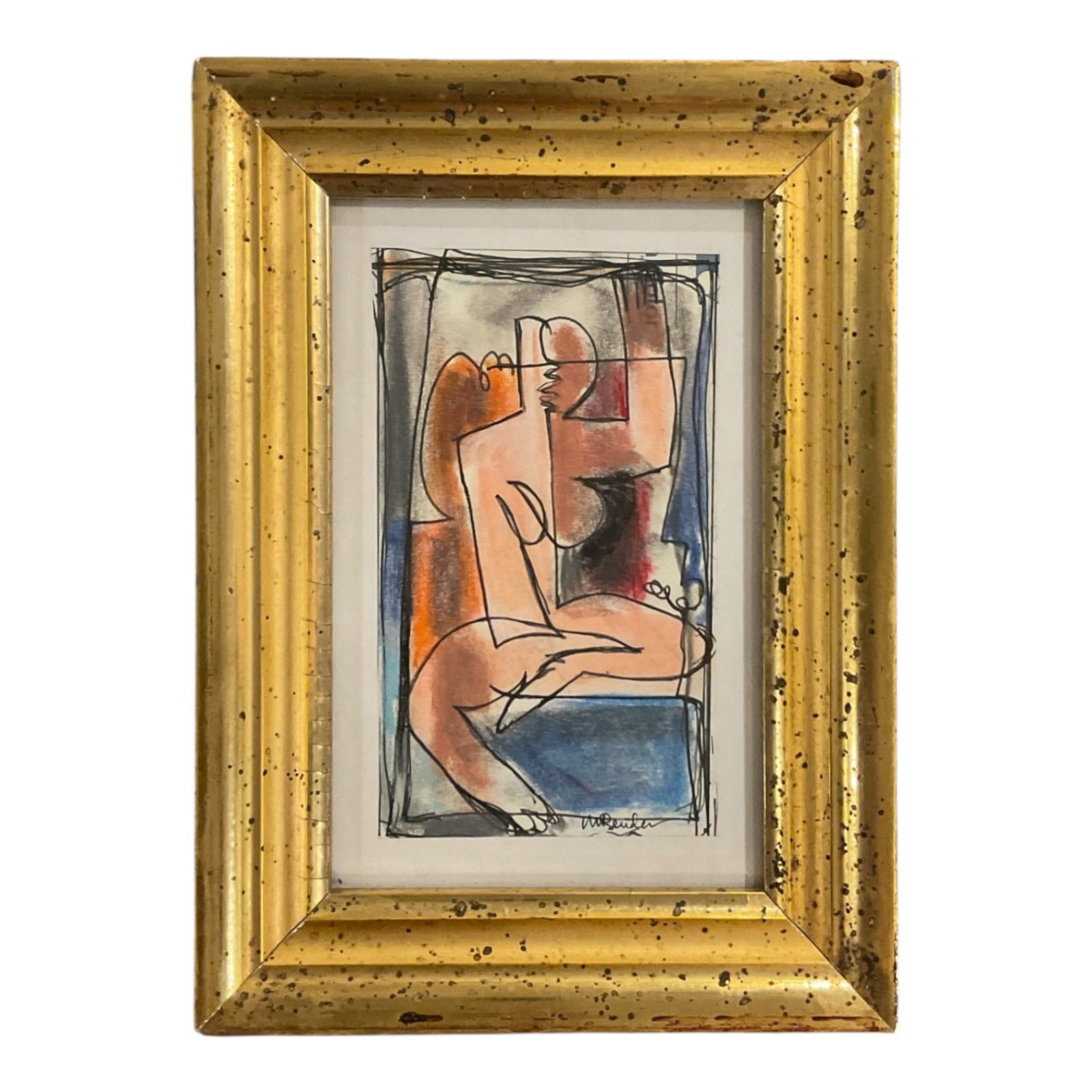 Abstract Painting of Seated Figure in 19th Century Gilt Frame