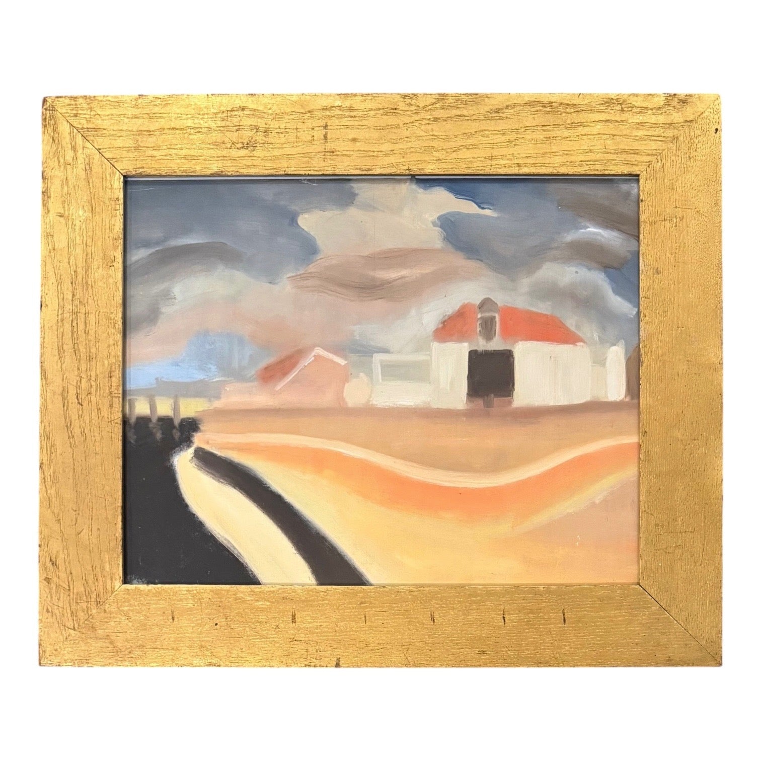 Ethereal Watercolor Landscape of a Bucolic Farm  in Antique Gilt Oak Frame