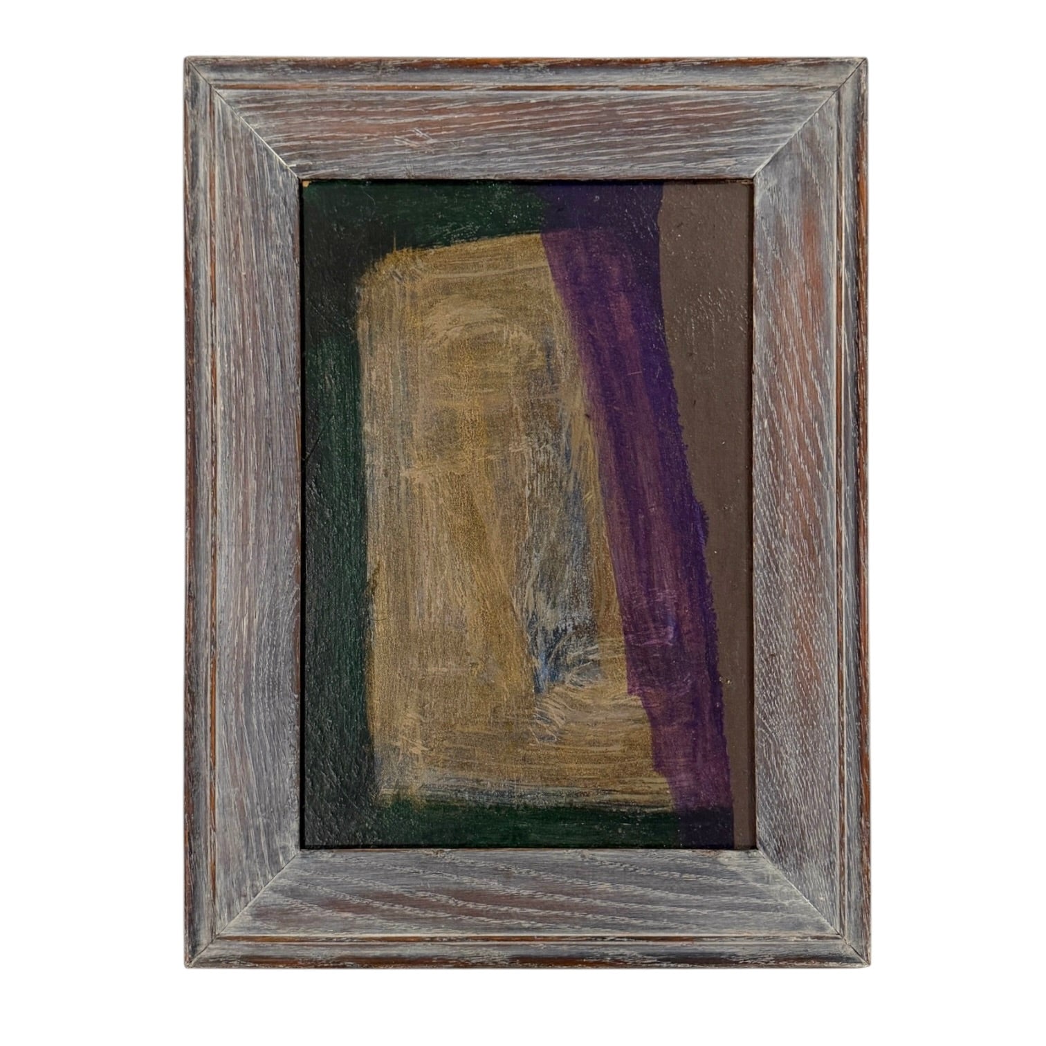Moody Vintage Abstract Painting in Jewel Tones in a Wide Cerused Wood Frame