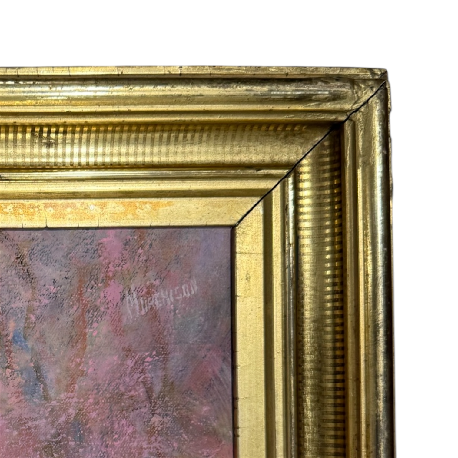 Ethereal Abstracted Landscape Oil Painting in 19th Century Stencil Gilt Frame