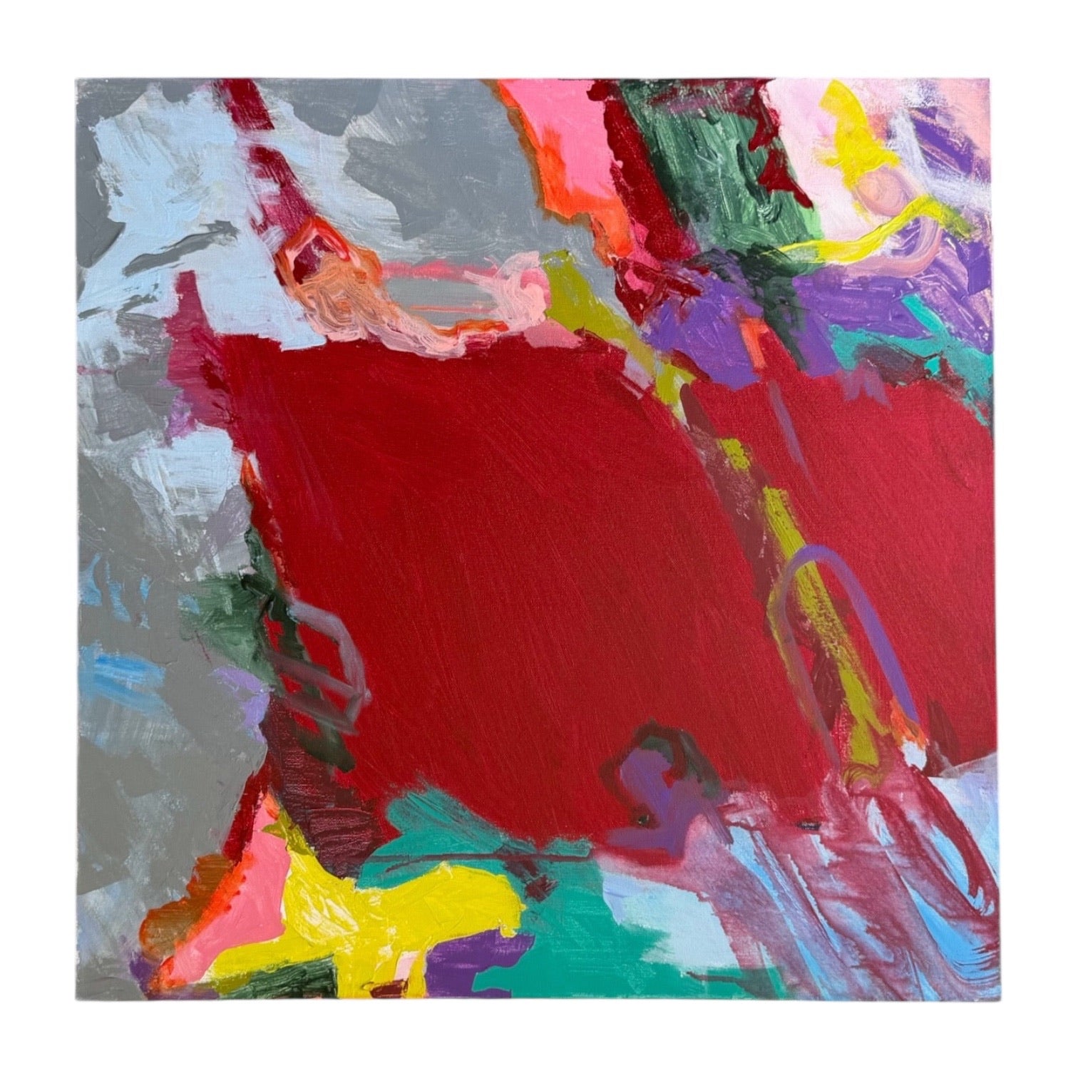 Vintage Abstract Expressonist Painting with Brick Red