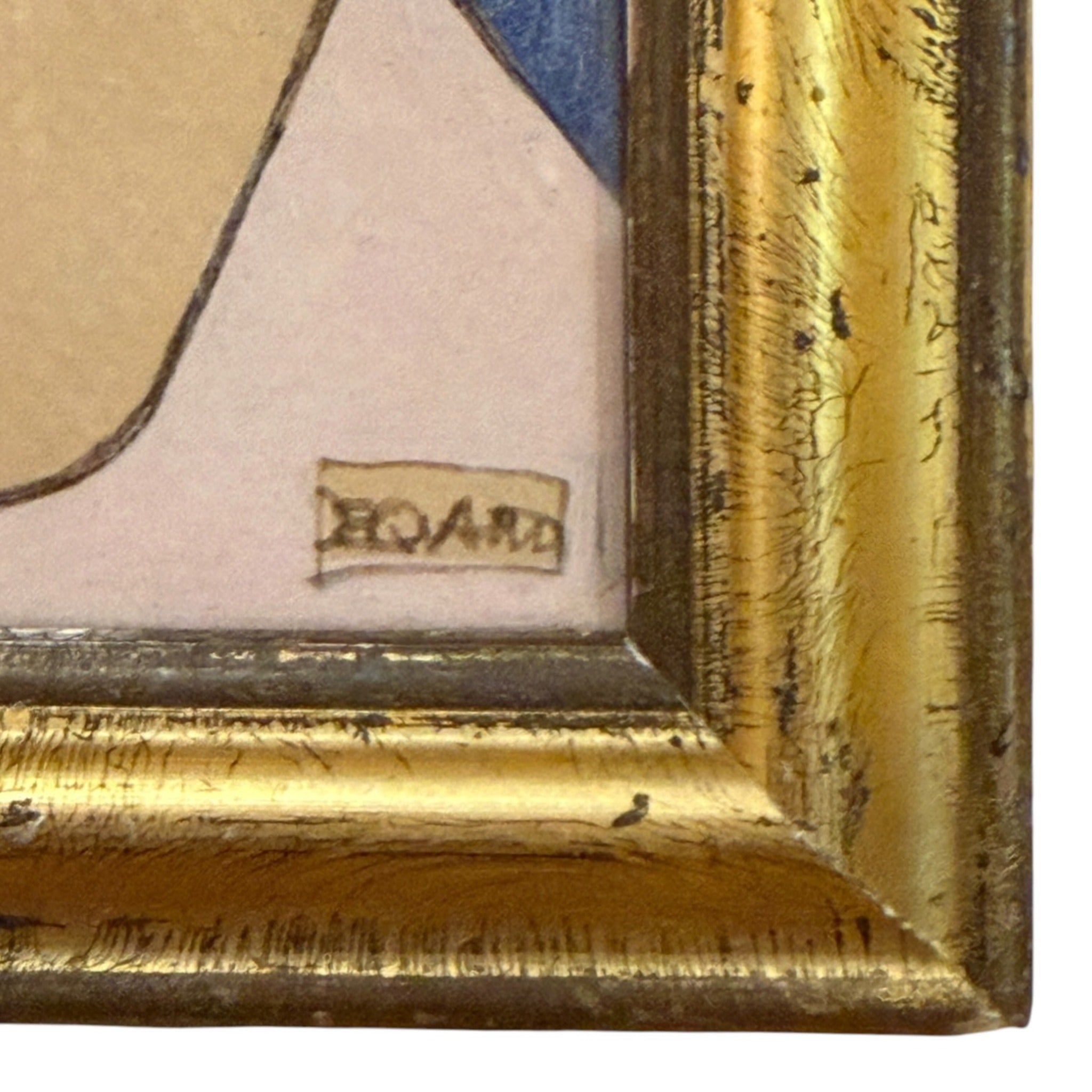 Modernist Colorful Painting of Abstracted Face in 19th Century Lemon Gold Frame