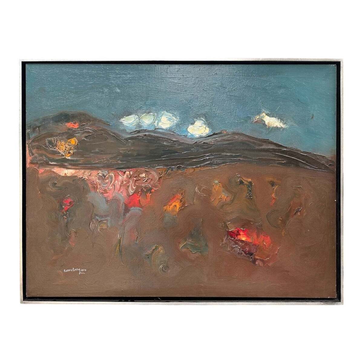 1974 Impasto Mountianscape in Moody Browns and Reds with Original Frame