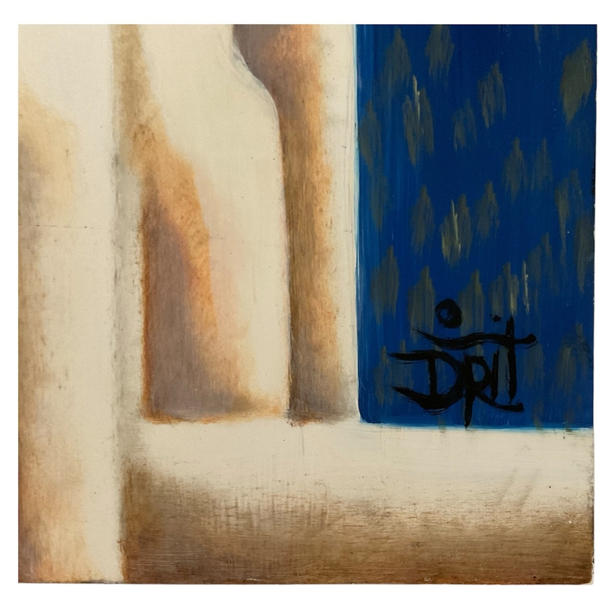 Modernist Oil Painting of Two Women Against an Ochre and Navy Background