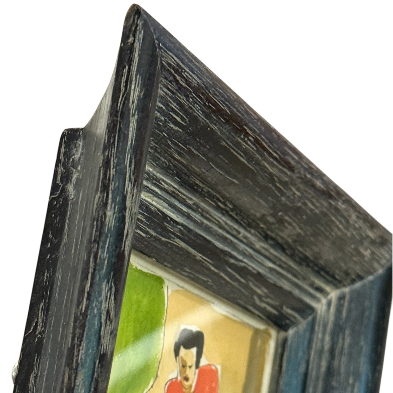 Vivid Watercolor of Group of Figures in Interior in Vintage Cerused Wood Frame