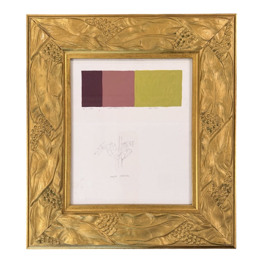 Botanical Color Study  in Vintage Carved and  Gilded  Frame with Leaves and Berries