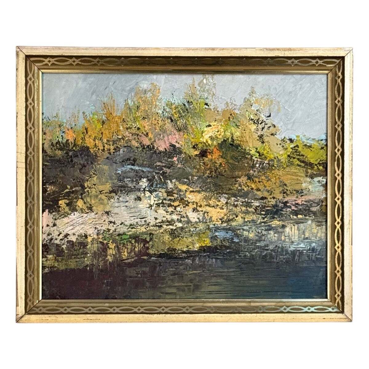 Textural Abstract Expressionist Landscape in 19th Century Stenciled and Gilt Frame