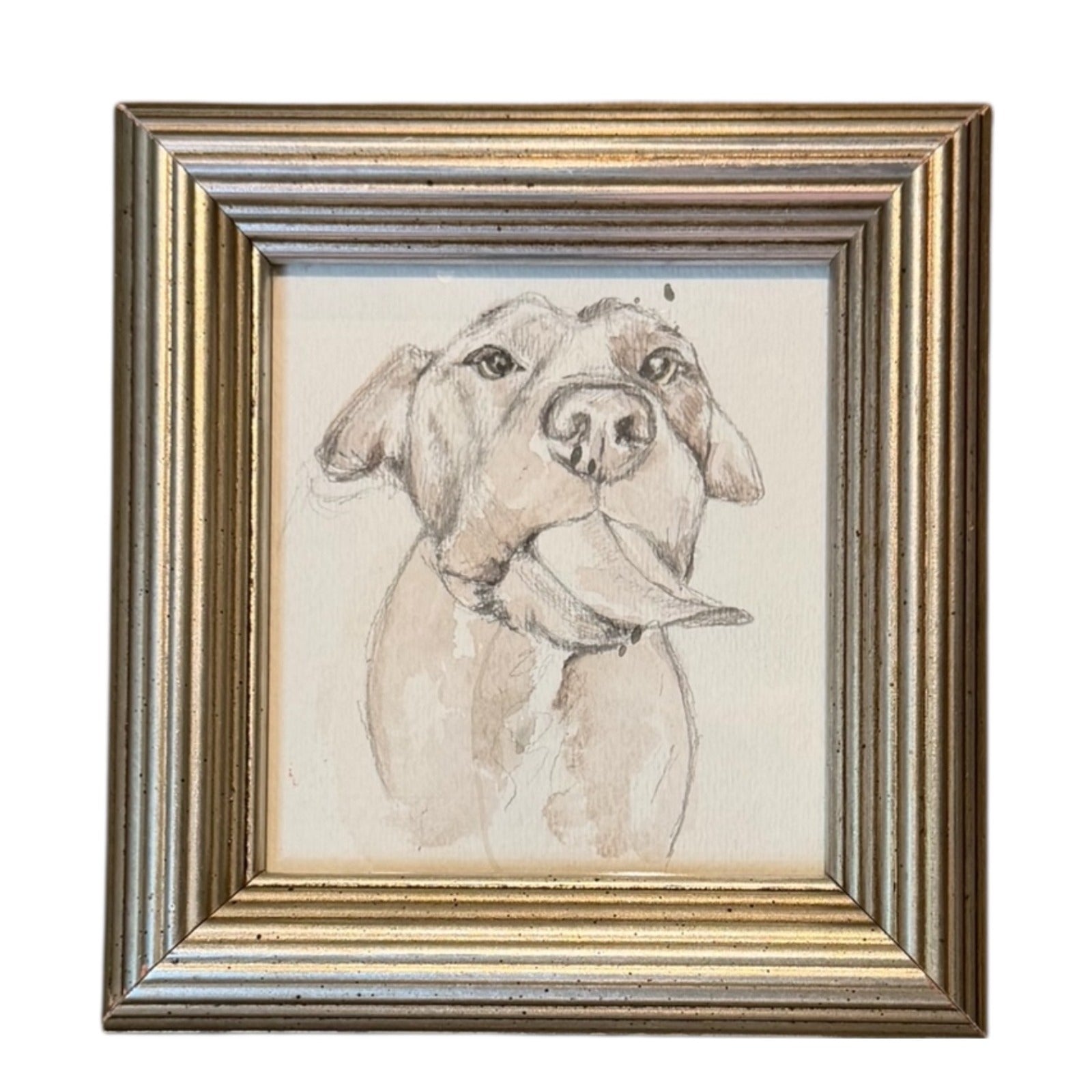 Watercolor Portrait of Sweet Dog in Vintage Silver Custom Frame