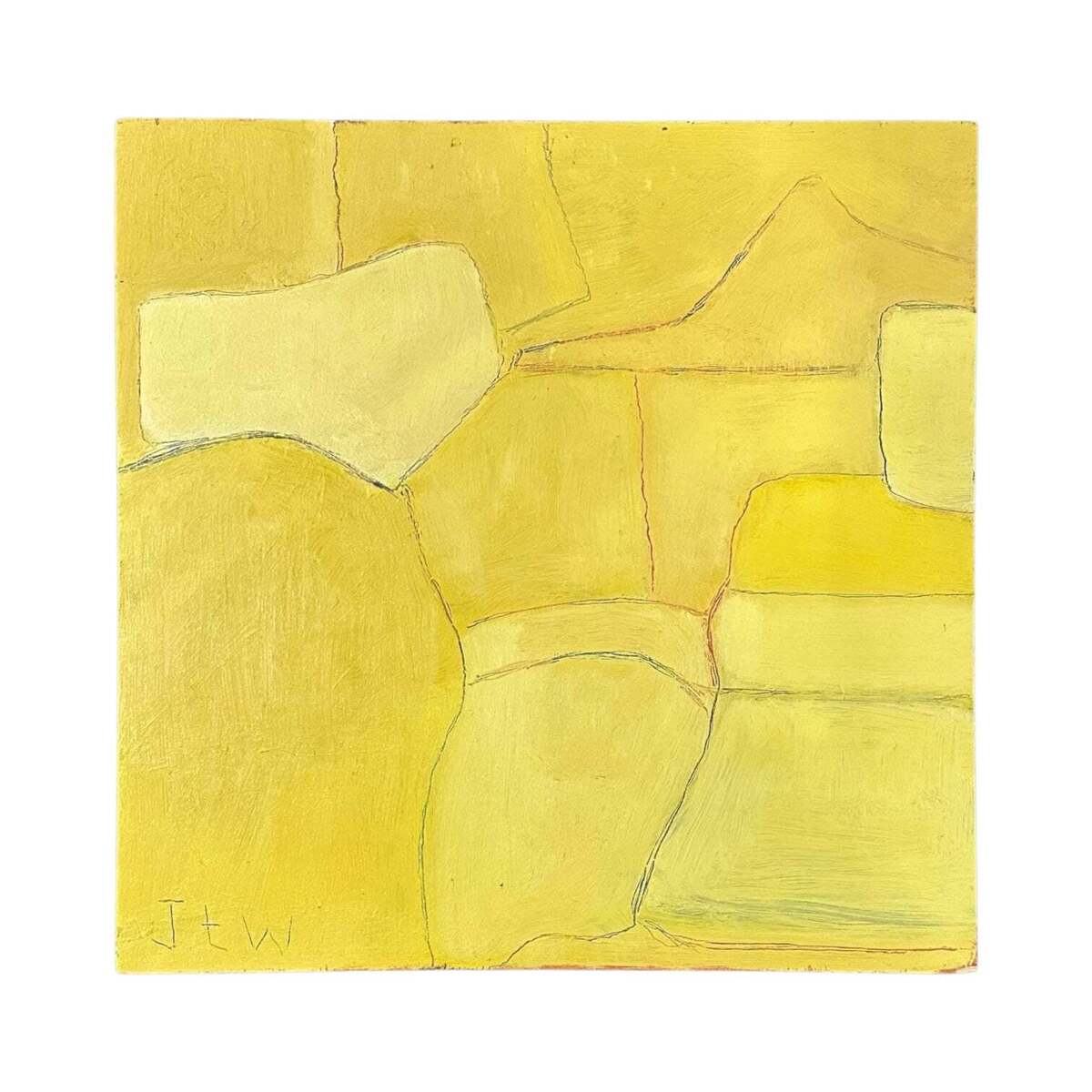 Minimalist Impasto Abstract in Yellow with Colorful Line Work