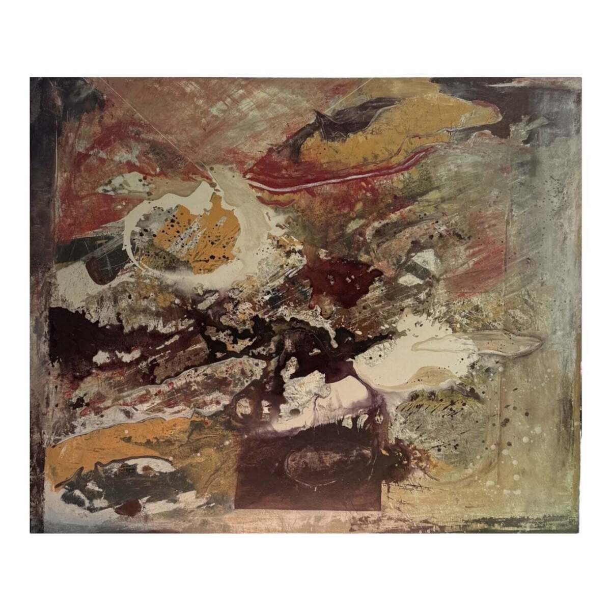 Monumental Abstract Expressionist Painting on Canvas in Browns Ochres and Red