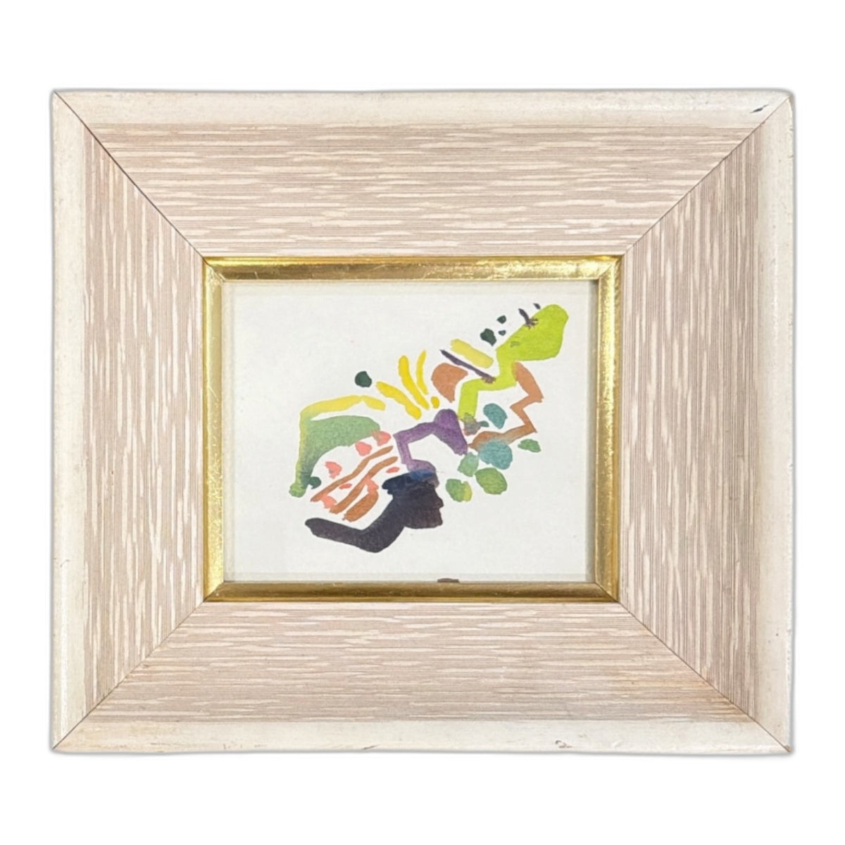 Vintage Abstract Watercolor in Wide Vintage Wood Frame