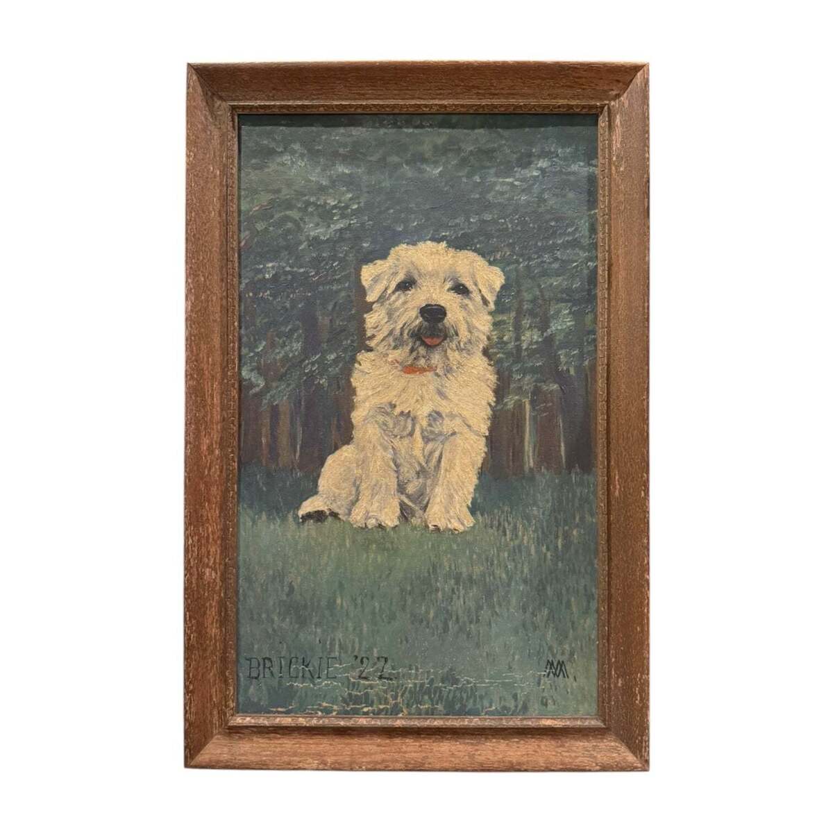 1922 Oil Portrait of a Sweet Terrier  in Original Frame, "Brickie"