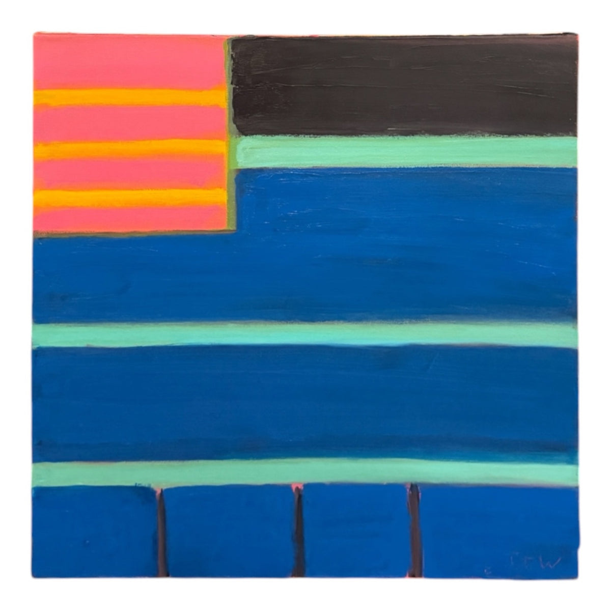 Vintage Graphic Patterned Painting on Canvas in Vibrant Palette