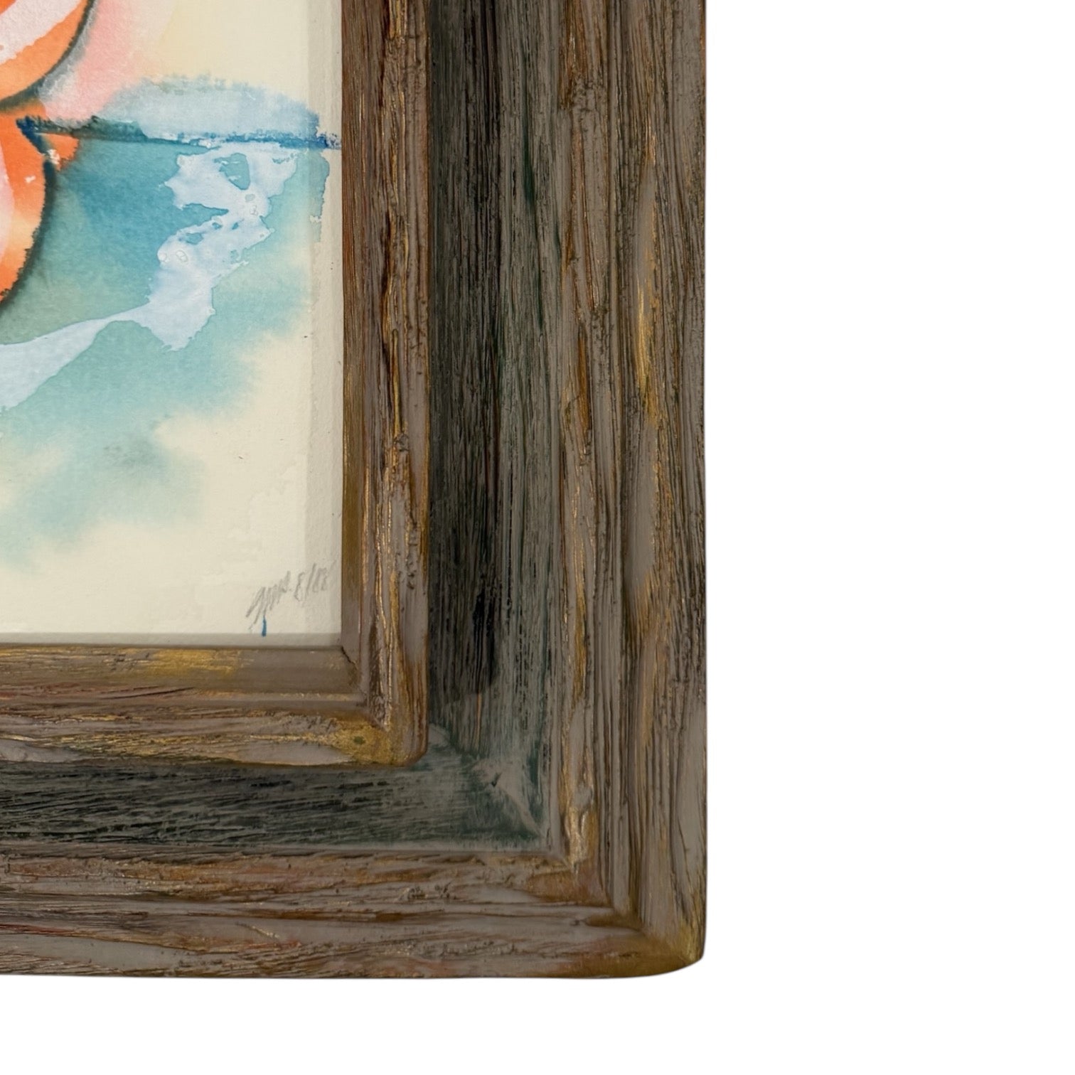 Brightly Colorful Painting of Three Figures in Heavy Vintage Wood Frame