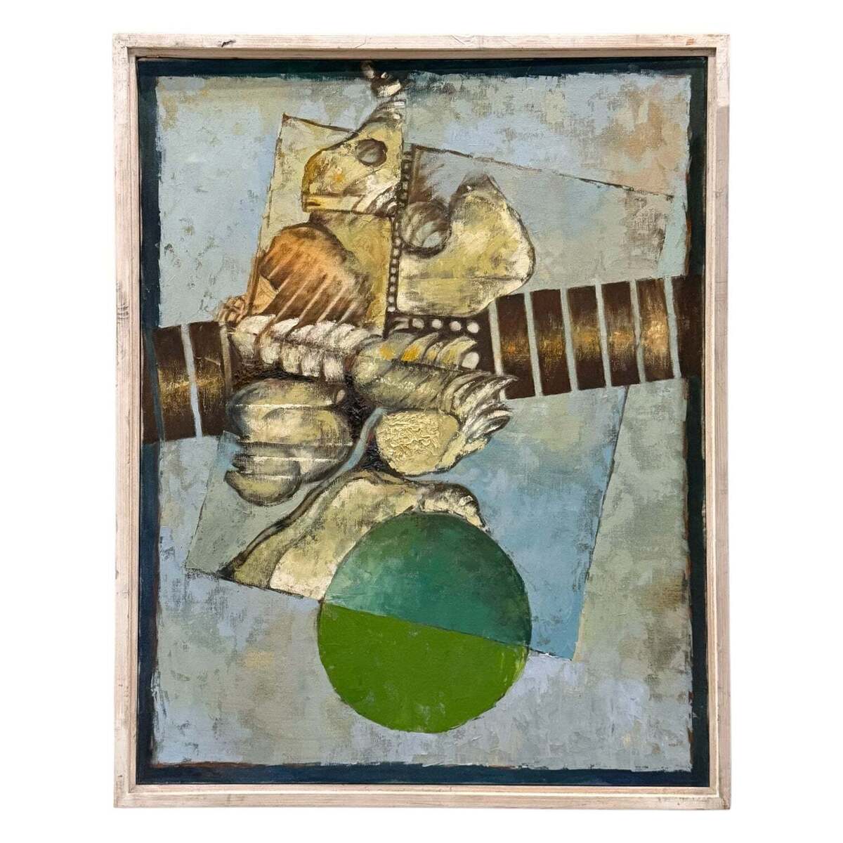 Abstract Painting in Blue and Green with Textural Effects