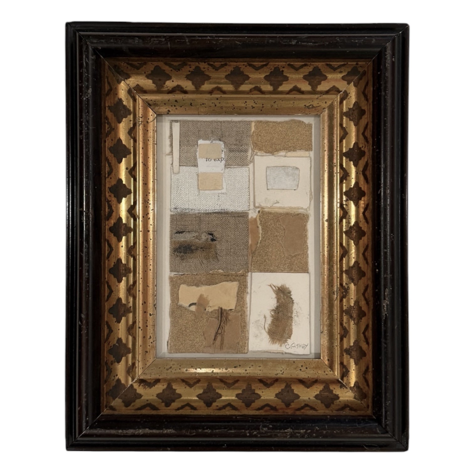 Carl Ashby Textural Collage in Neutrals / Antique Frame