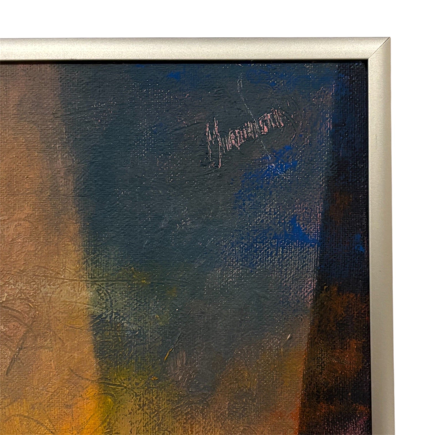 Oil Painting of Interlocking Textured Facets in Radiant Jewel-Tones in Original Vintage Metal Frame