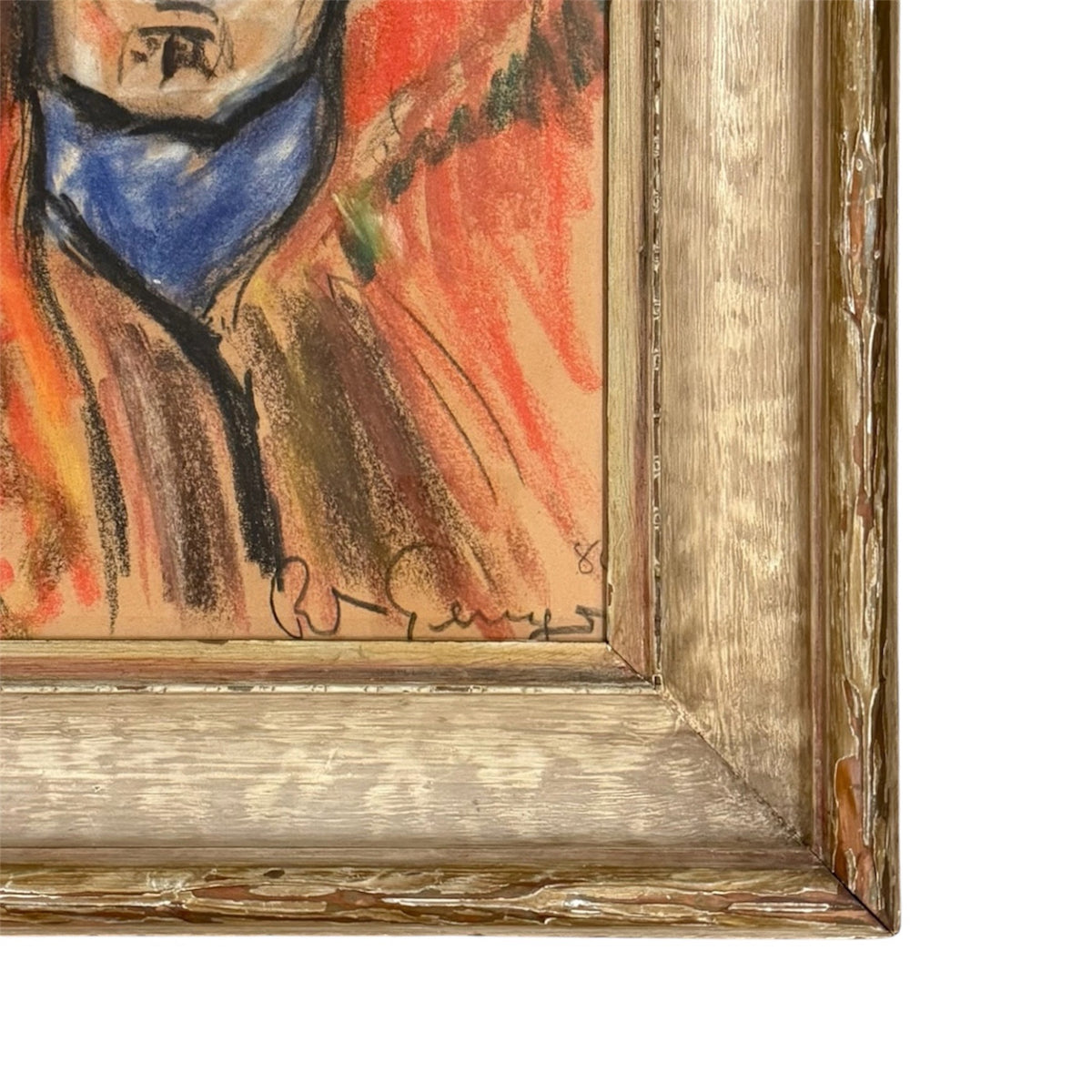 "Bonjour, Monsieur Gaugin 1889" Portrait Presented in Mid Century Carved Wood Frame