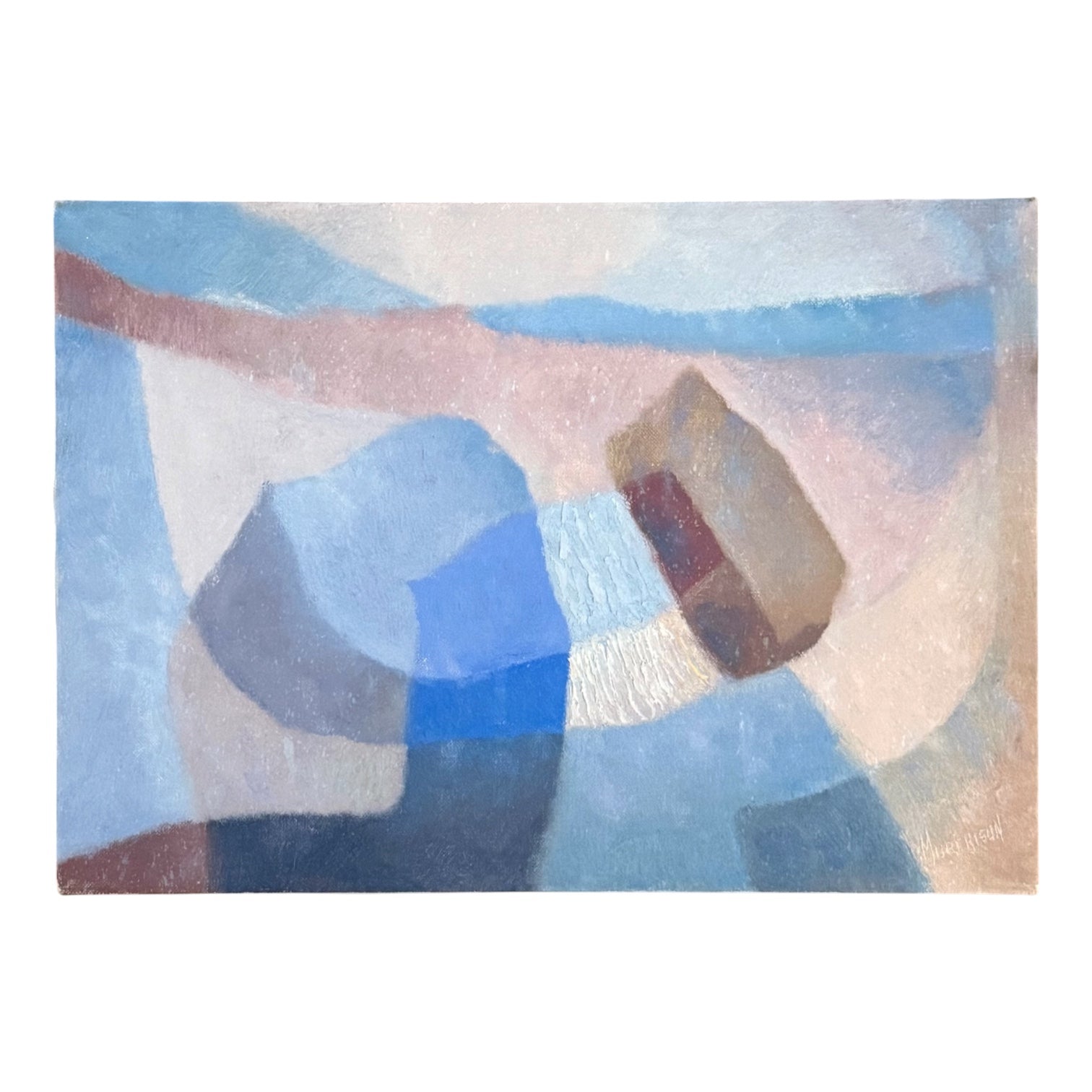 Oil Painting of Faceted Layered Forms in Ice Blue and Blush