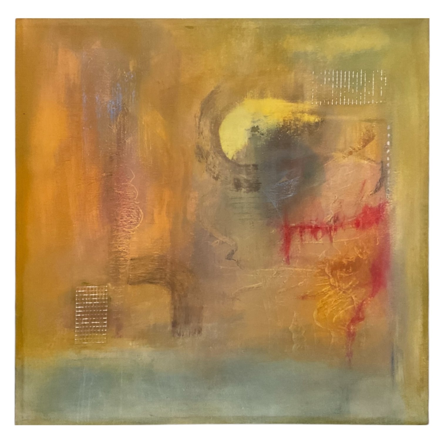 Vintage Ethereal Painting in Ochre with Red and Yellow