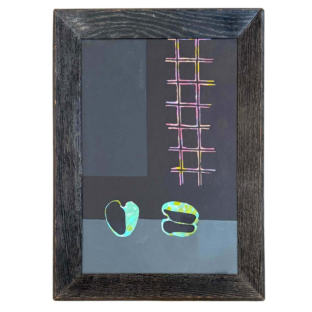 Minimalist Oil Painting in Dramatic Coloration in Vintage Cerused Frame