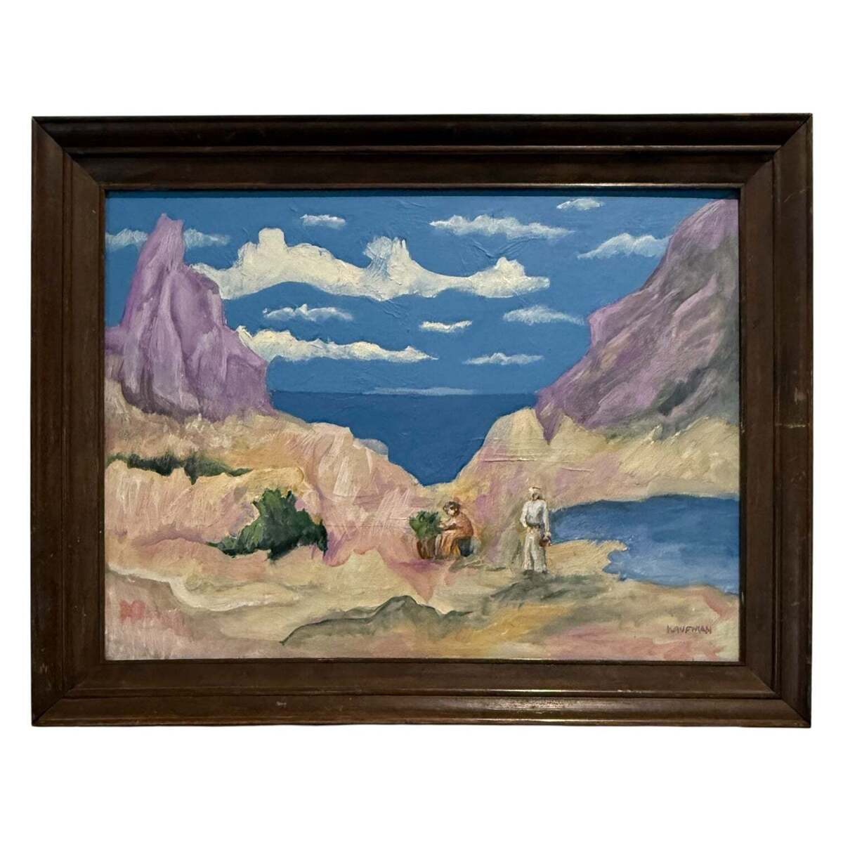 Brilliantly Colorful Landscape with Figures in Vintage Frame
