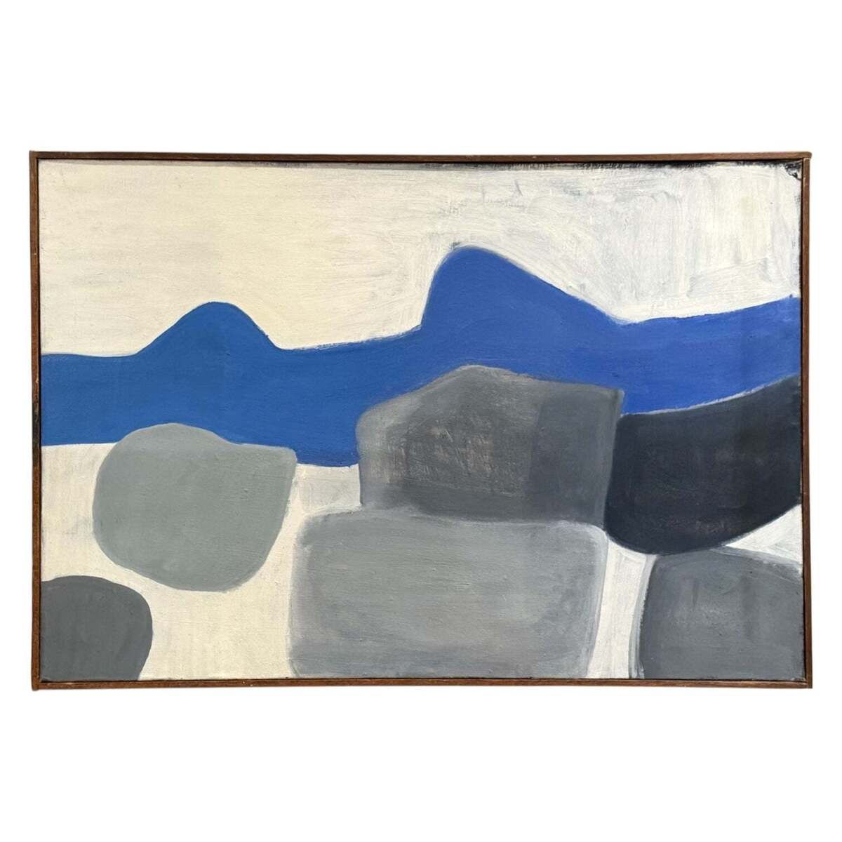 Minimalist Abstract Landscape Oil Painting in Original Lathe Frame