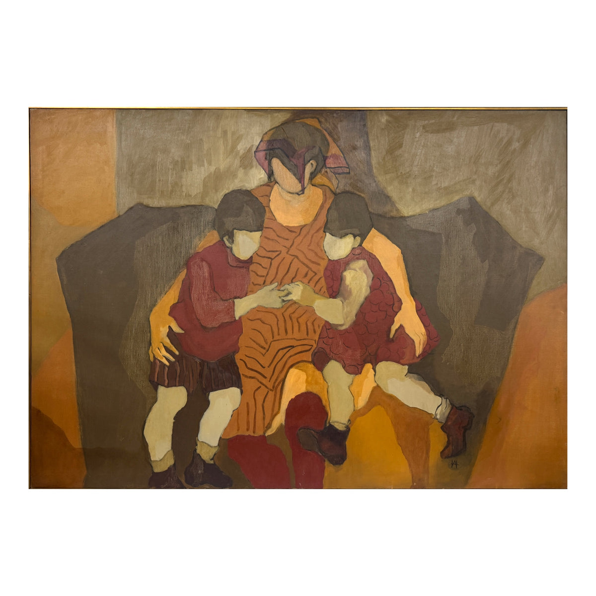 Monumental Vintage Oil Painting Mother with Children
