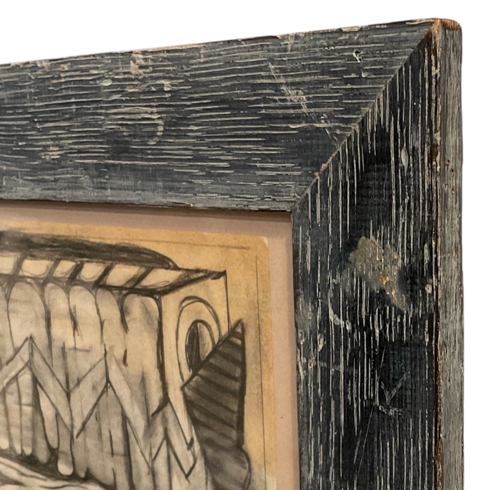 Abstract Graphite Drawing in the Manner of Philip Guston /Vintage Cerused Wood Frame