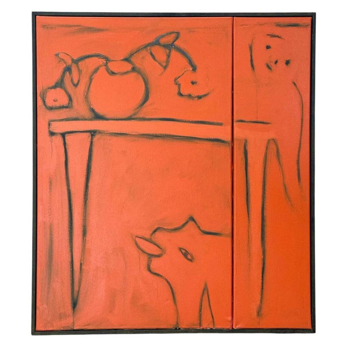 Brilliant Orange Still Life Oil on Canvas in Original Lathe Frame