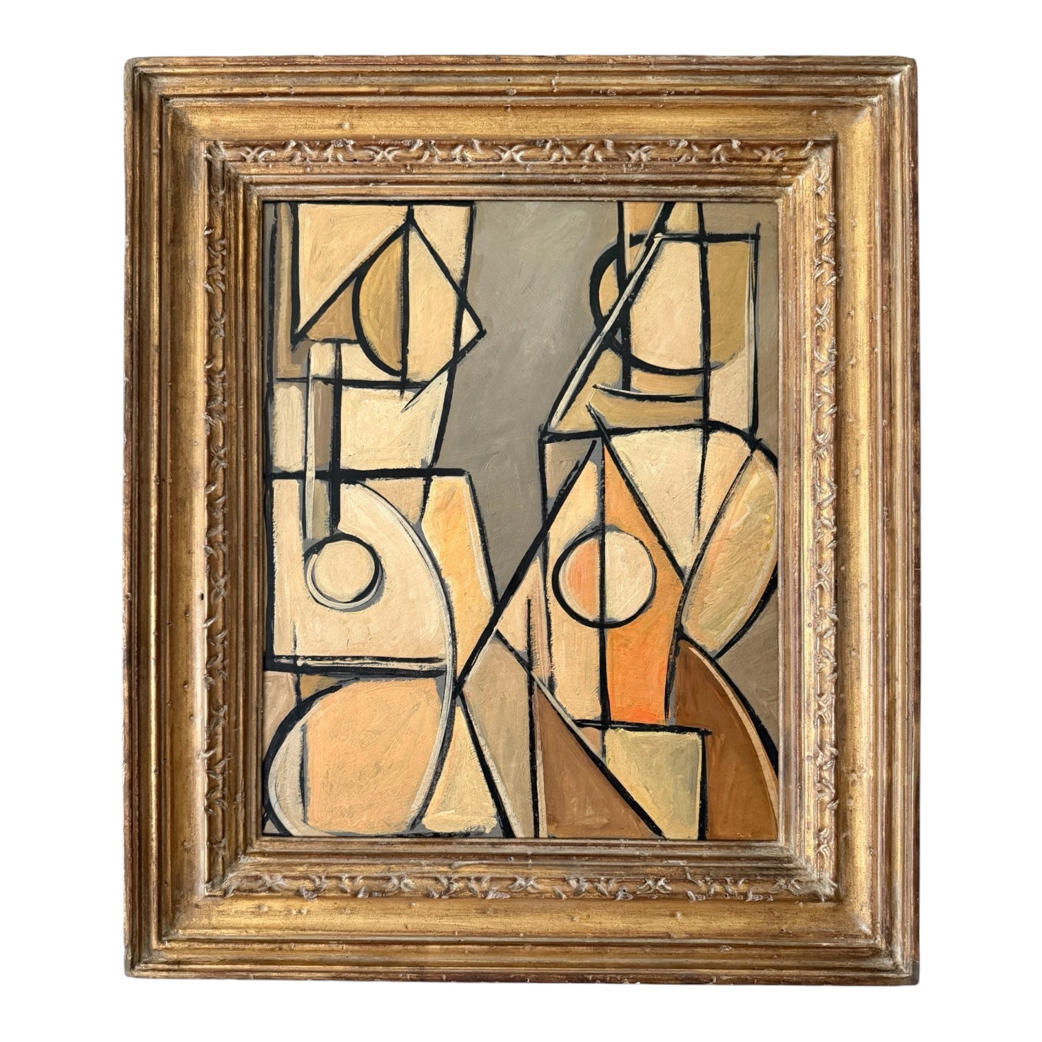 Vintage Cubist Figure in Vintage Carved Wood Gilded Frame