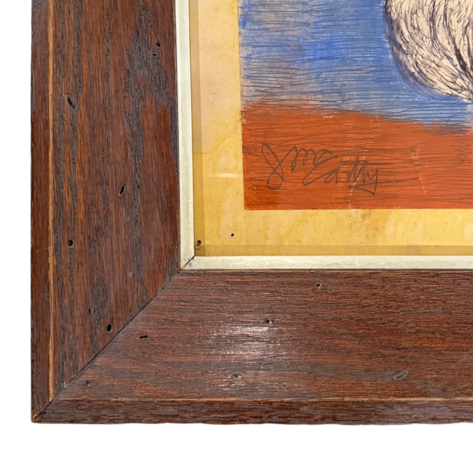 Outsider Art Mixed Media Painting of Kangaroo Mother and Baby in Heavy Vintage Wood Frame