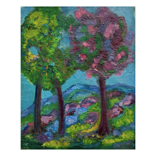 American School Modernist Mountain Landscape Oil Painting with Heavy Impasto