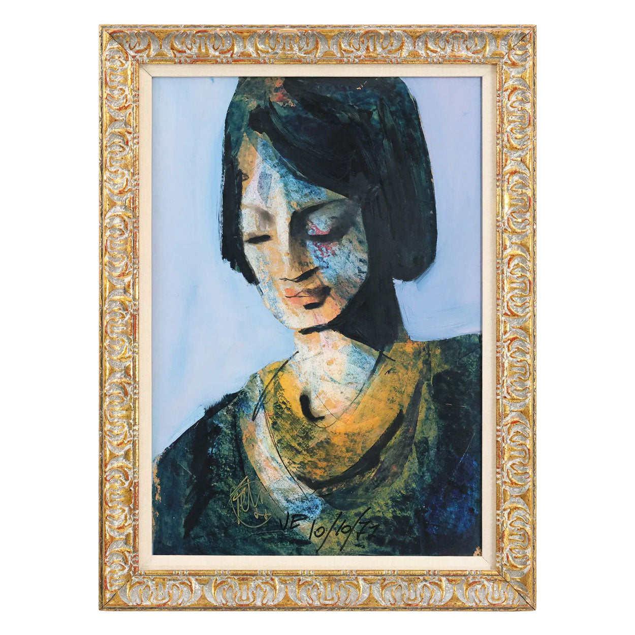 1977 Modernist Oil Portrait of a Woman Presented in Original Frame