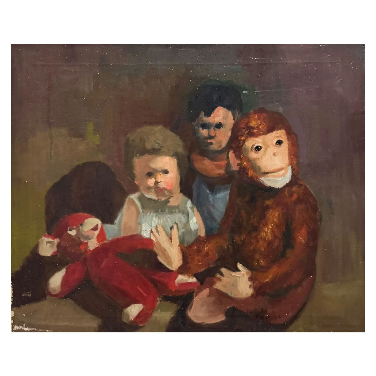 Vintage Dark Surrealism American School Still Life Of Dolls