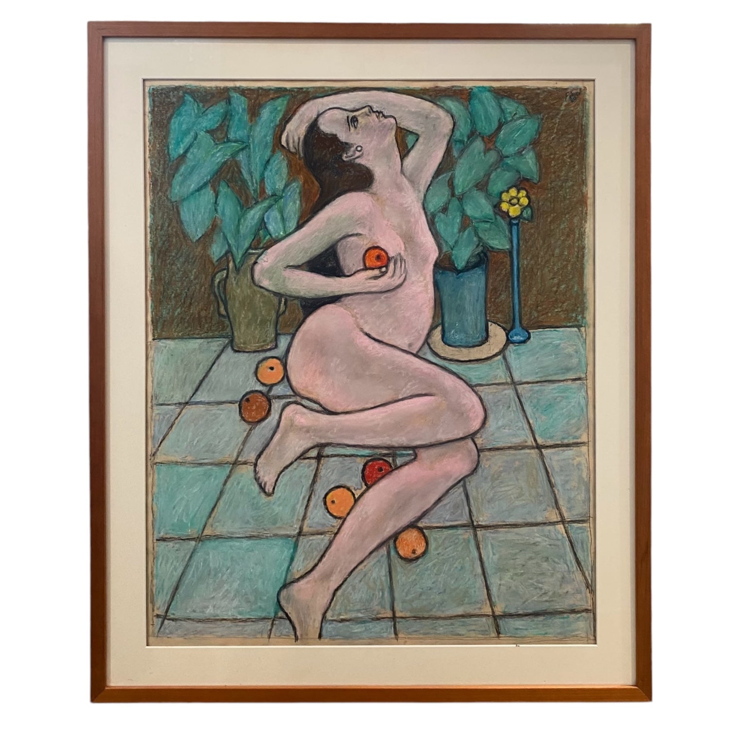1980 Oil Painting of Figure in Interior